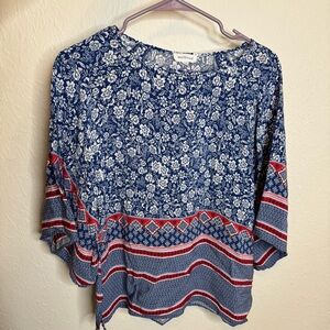 Boho Blue and Red Westbound Floral Tunic Top | Size Medium